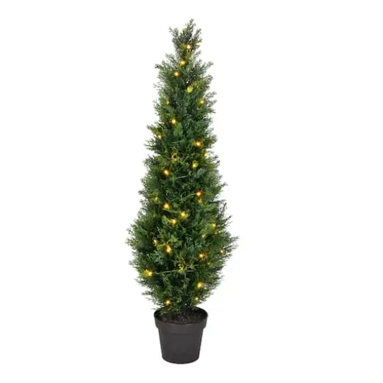 4ft. Pre-Lit Potted Cedar Tree {1}