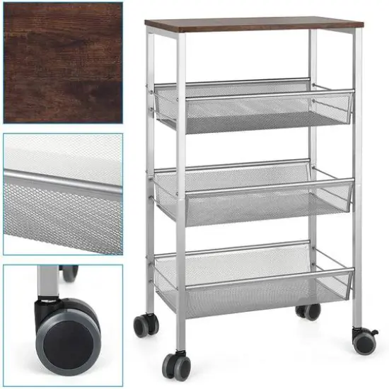 Silver 3-Tier Rustic Kitchen Cart {4}
