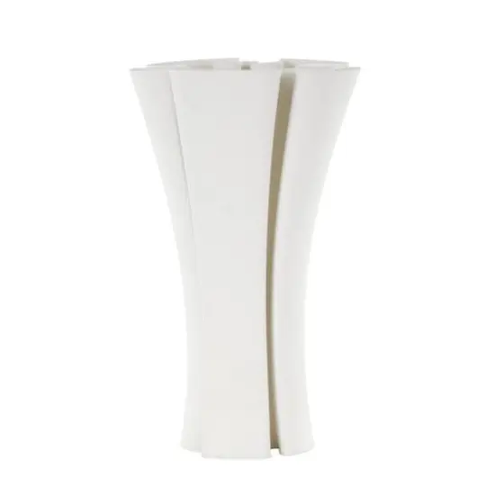 White Ceramic Abstract Ribbed Dimensional Folded Vase with Curvy Rim {3}