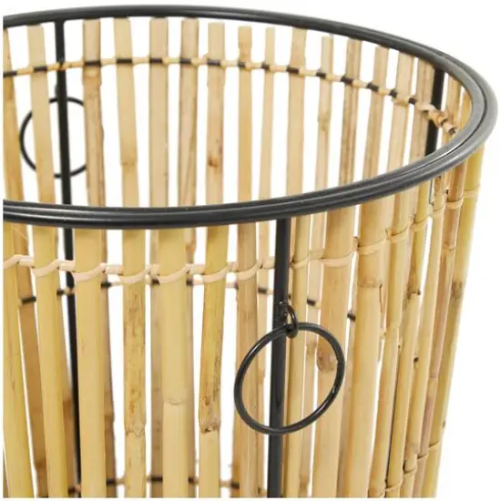 Light Brown Rattan Handmade Slatted Frame Storage Basket with Ring Handles Set of 3 20", 18", 15" {4}