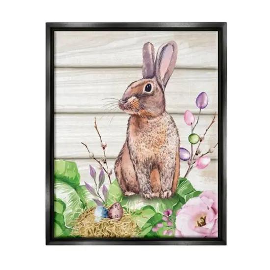 Stupell Industries Spring Flower Garden Country Rabbit Floater Framed Art Black {1}
