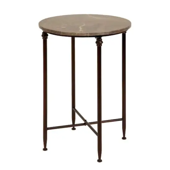 2ft. Black Iron & Brown Marble Traditional Accent Table {1}