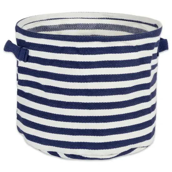 DII&reg; Medium Round Stripes PE-Coated Herringbone Woven Cotton Laundry Bin, 2ct. French Blue {6}