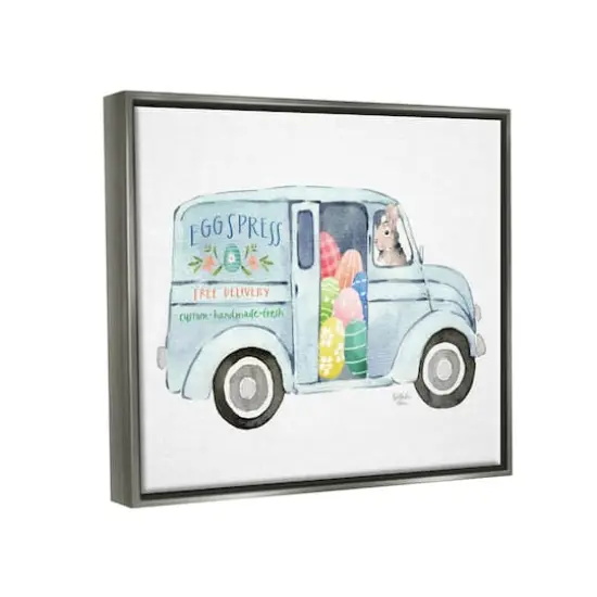 Stupell Industries Patterned Easter Eggs Truck Holiday Bunny Painting Floater Framed Art Gray {4}