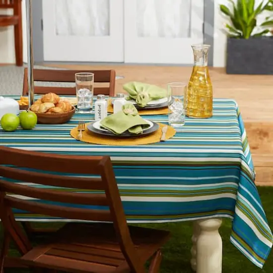 Beachy Stripe Print Outdoor Tablecloth, 60" Round {3}