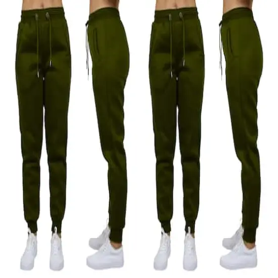 Galaxy by Harvic Women's Relaxed Fit Fleece-Lined Jogger Sweatpants 2 Pack Olive/Olive {1}