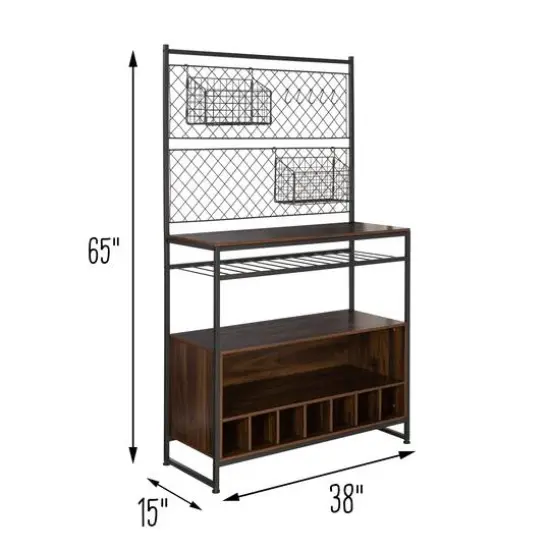 Honey Can Do Black & Walnut Multi-Purpose Kitchen Bakers Rack With Wine Storage {8}