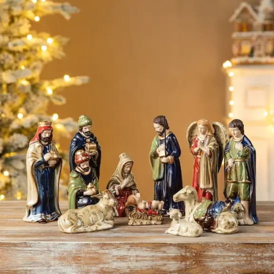 Glitzhome&reg; Multicolor Ceramic Nativity Figurine Set {3}