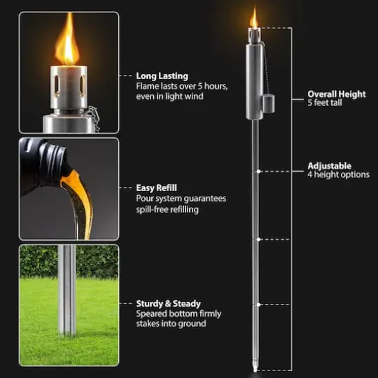 Sorbus 60" Matney Stainless Steel Outdoor Torches , 2ct. {4}