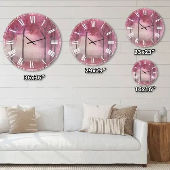 Designart 'Pink Forest Farmhouse Wall Clock {5}
