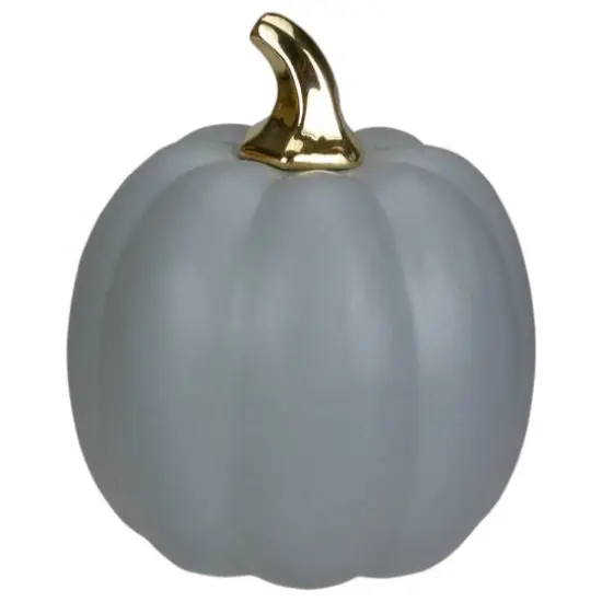 7" Gray & Gold Fall Harvest Ceramic Pumpkin Decoration {1}