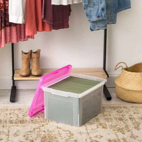 IRIS Pink & Clear Snap Tight Plastic File Organizer Box, 4ct. {8}