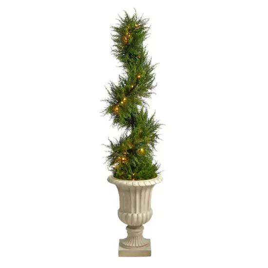 5ft. Pre-Lit Spiral Cypress Artificial Christmas Tree in Sand Finished Urn, Clear LED Lights {1}