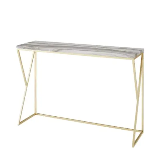 Walker Edison Gray Faux Vein Cut Marble/Gold Geometric Side Entry Table {6}