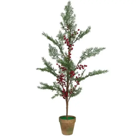 3ft. Pre-Lit Potted Berries & Pine Artificial Christmas Tree, Warm White LED Lights {1}
