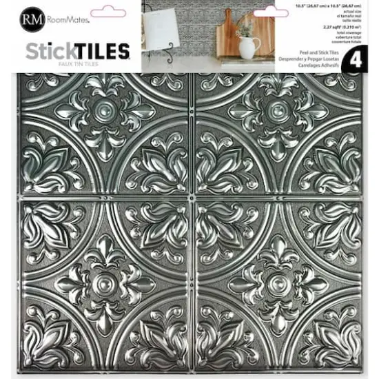 RoomMates Silver Tin Peel & Stick Tile Backsplash StickTiles&reg; {1}