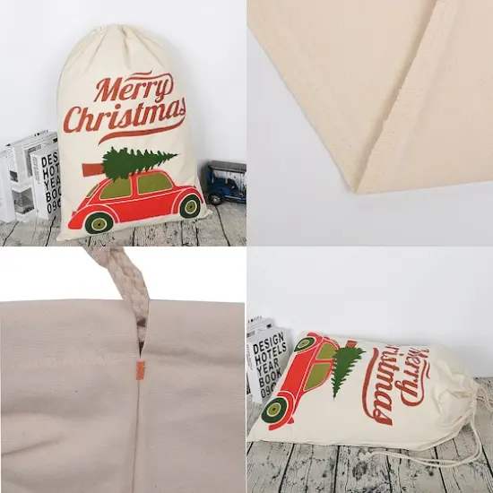 Personality Case&trade; 19" x 26" Merry Beatle Car Cotton Christmas Drawstring Bag {5}