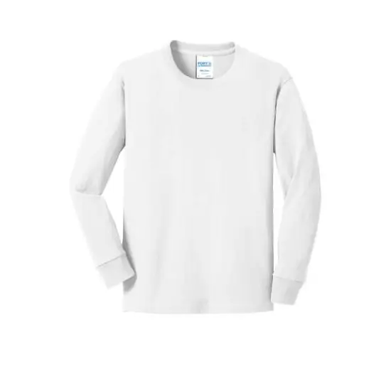 Port & Company&reg; Youth Long Sleeve Core Cotton T-Shirt White {1}