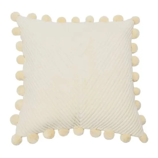 20'' Square Quilted Cotton Pillow Cover with Pom Pom Trim {1}