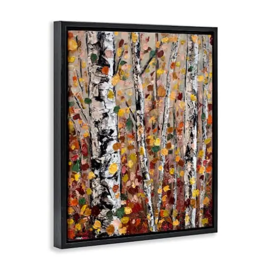 Stupell Industries Autumn Birch Trees Abstract Leaves Floater Framed Art Black {4}