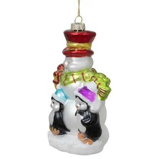 Snowman with Penguins Christmas Glass Ornament  {4}