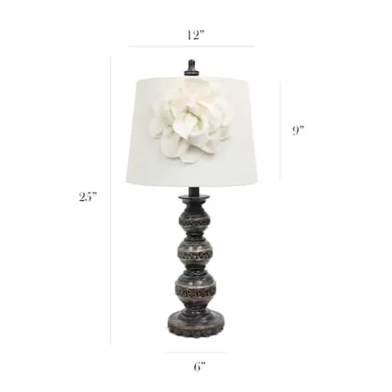 Elegant Designs Aged Bronze Stacked Ball Lamp with Linen Flower Shade {4}