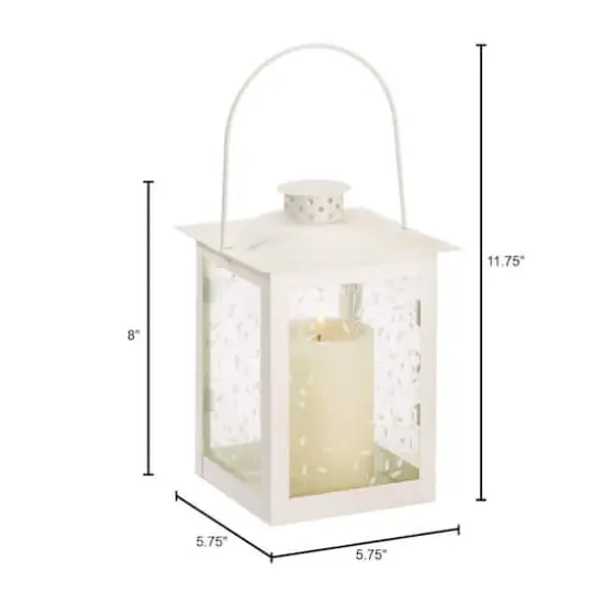 8" Large White Square Candle Lantern with Leaves {5}