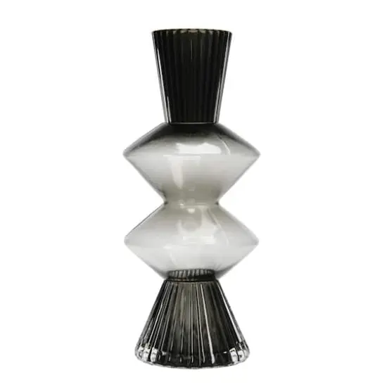 Hello Honey&reg; 10" Clear & Gray Fluted Glass Vase {4}
