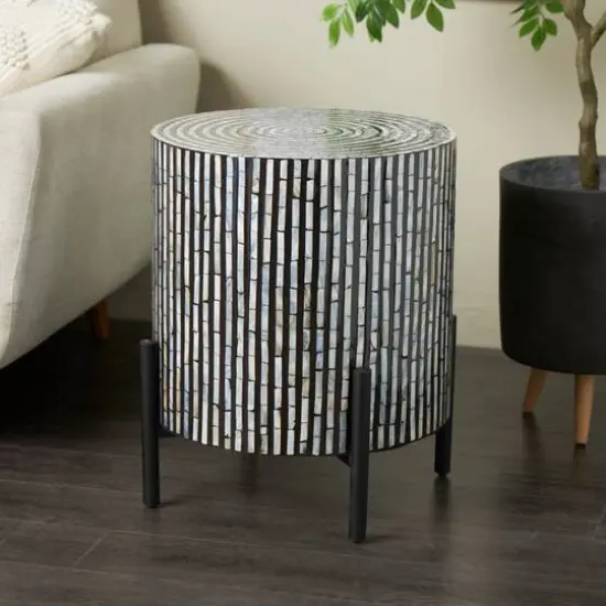 22" Mother of Pearl Shell Accent Table with Black Legs {3}