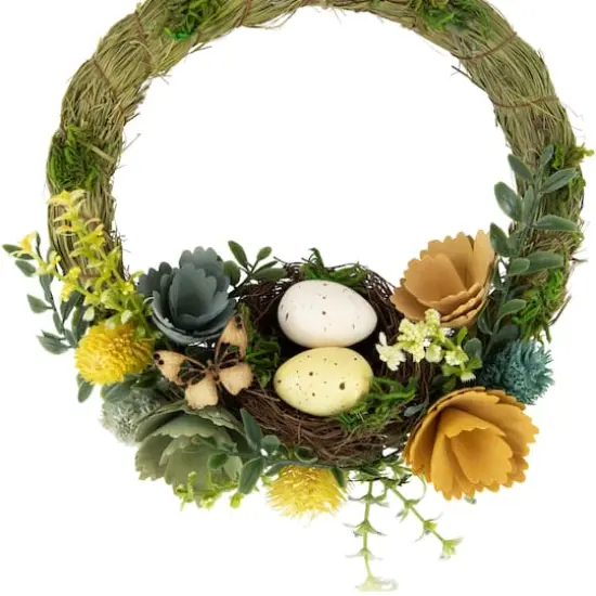 9" Easter Egg, Birds Nest & Wooden Flower Wreath {5}