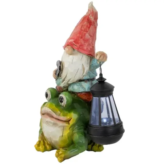 12.5" LED Solar Lighted Gnome & Frog Outdoor Garden Statue {4}