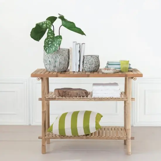 Hello Honey&reg; Natural Tall Bamboo Accent Table with 2 Shelves {4}