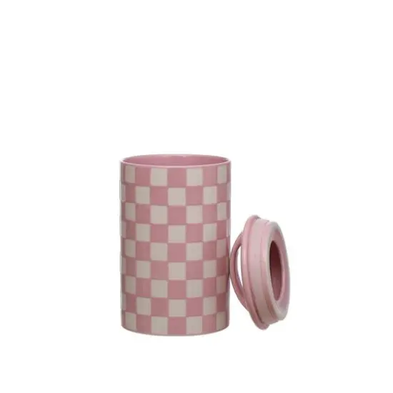 Checkered Ceramic Jar with Lid by Ashland® Pink {4}