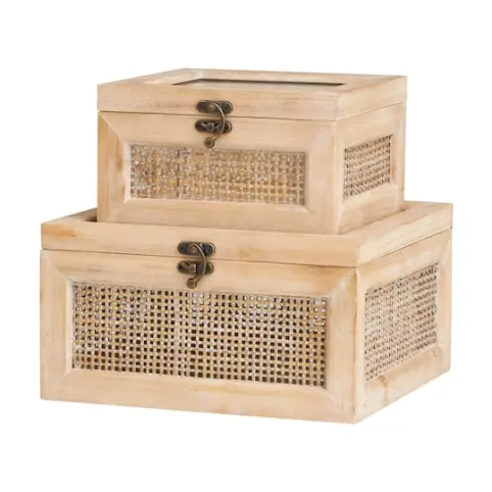 Light Brown Box with Glass Top & Rattan Side Panels Set {1}