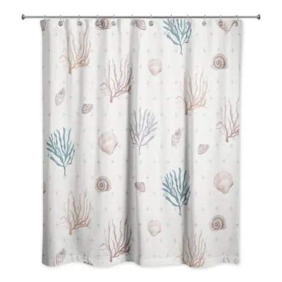 Multi Shell Coral Shower Curtain Coral/Blue/White {3}