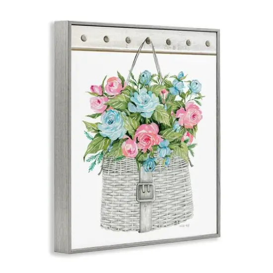 Stupell Industries Blue And Pink Blooming Roses Spring Plant Basket Framed Giclee Art Gray {4}