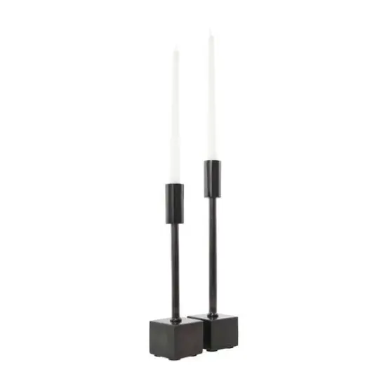 Black Aluminum Slim Candle Holder with Block Base Set {11}