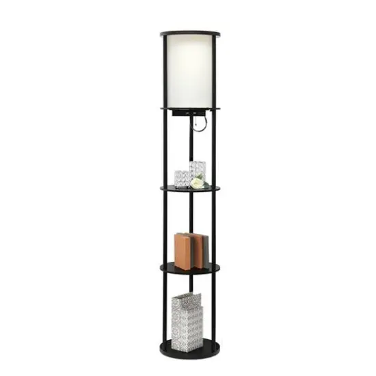 Simple Designs&trade; 62.5" Round Floor Lamp with 2 USB Ports and 1 Outlet Black {8}