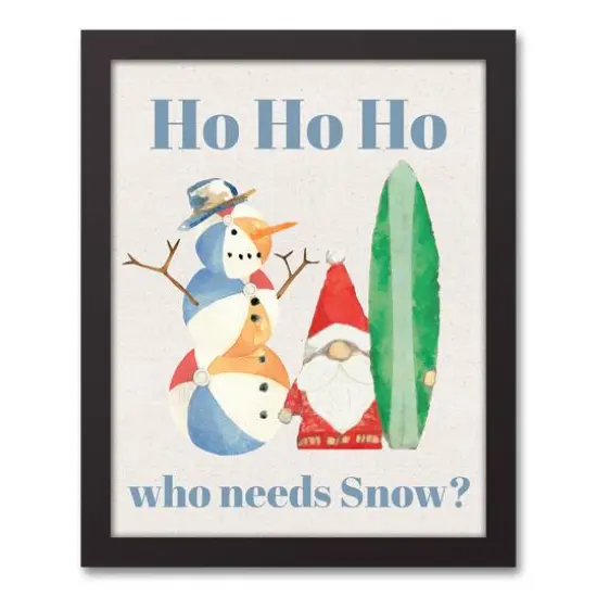 16" Ho Ho Ho Who Needs Snow Christmas Framed Wall Canvas {1}