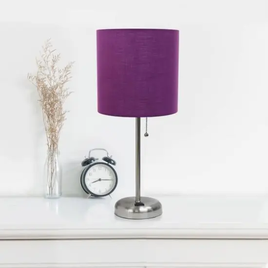 LimeLights 19.5" Brushed Steel Base Lamps with Charging Outlets, 2ct. Purple {5}