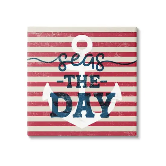 Stupell Industries Seas The Day Americana Anchor & Flag Phrase Canvas Wall Art {1}