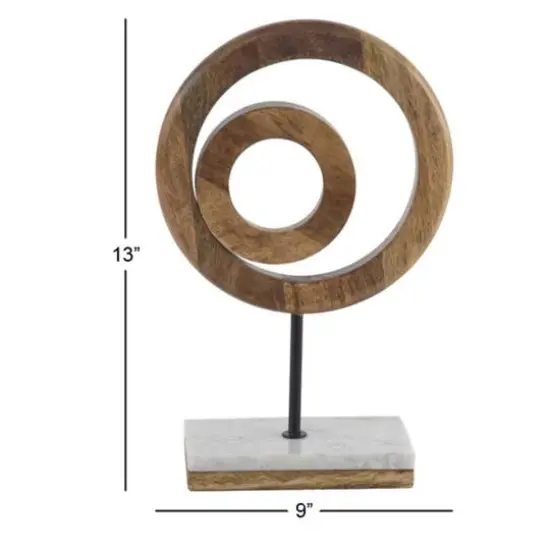 13" Brown Mango Wood Modern Abstract Sculpture {6}