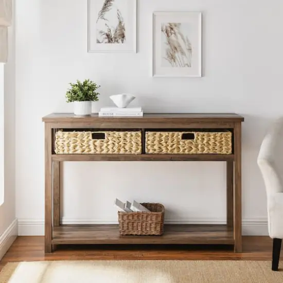 Walker Edison Reclaimed Barnwood Mission Storage Entry Table {4}