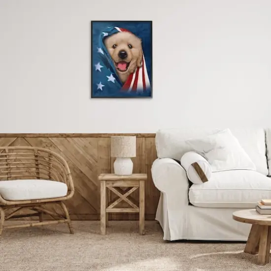 Stupell Industries Puppy & American Flag Framed Giclee Art Black {3}