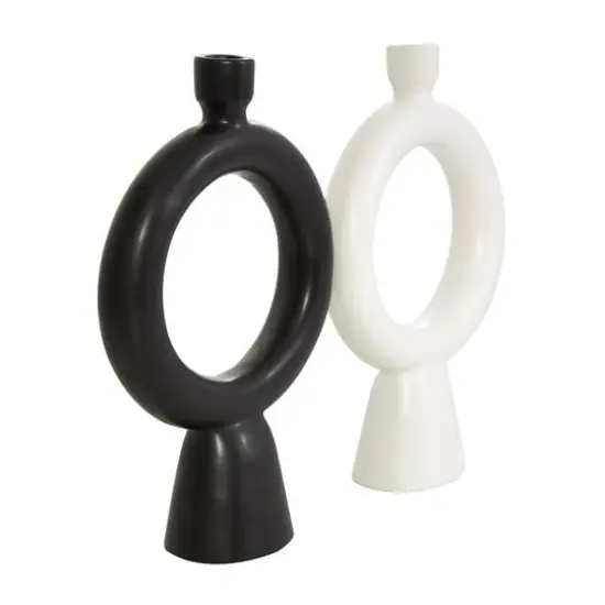 CosmoLiving by Cosmopolitan 12" Black & White Ceramic Geometric Ring Taper Candle Holder Set {6}
