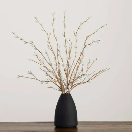 2ft. Pussy Willow Arrangement in Modern Metal Black Vase {4}