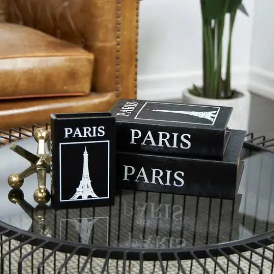 Black Eiffel Tower Paris Storage Book Box Set {3}