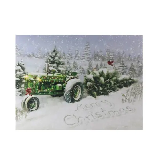 LED Lighted Merry Christmas Tractor Canvas Wall Art {1}