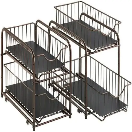 2-Tier Stackable Sliding Basket Cabinet Organizers, 2ct. Brown {1}