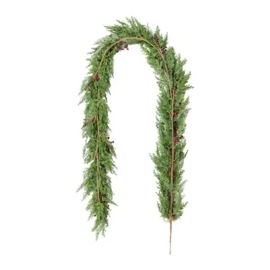 Glitzhome&reg; 9ft Christmas Greenery PE Cedar Garland with Red Berries {7}